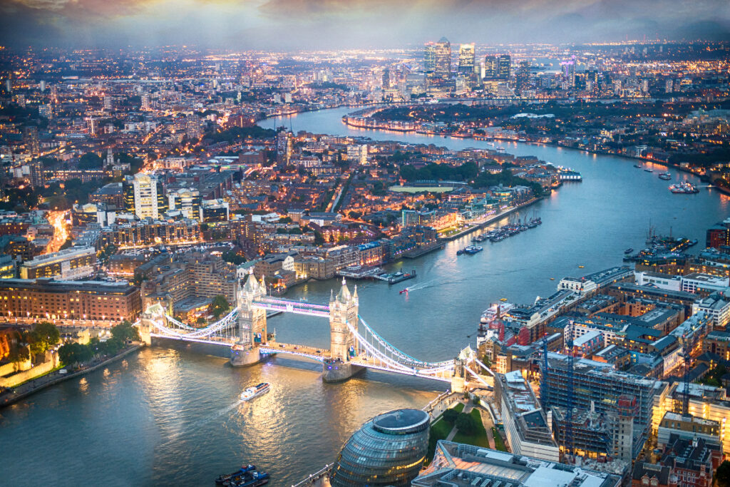 london-aerial-view-of-tower-bridge-at-dusk-with-beautiful-city