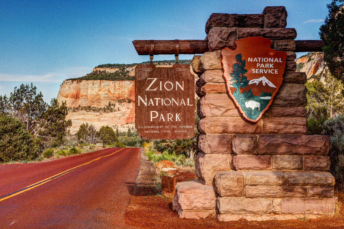 East Entrance Zion National Park Sign Utah