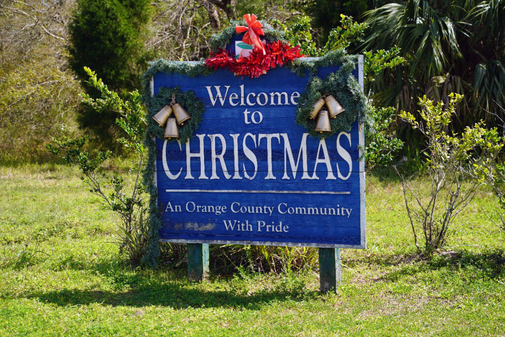Christmas, Florida USA - March 5, 2022: Welcome to Christmas sign.