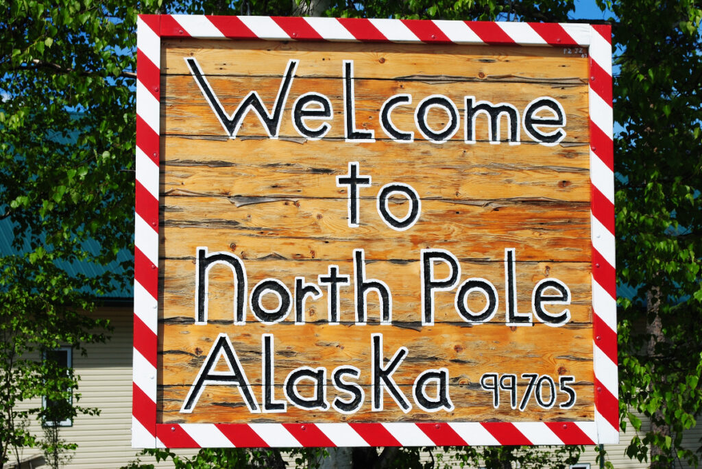 Welcome sign in North Pole, Alaska