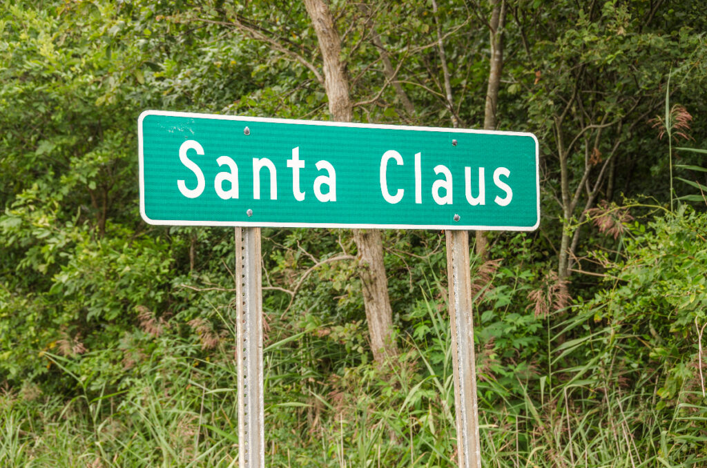 Sign for the city of Santa Claus, Indiana