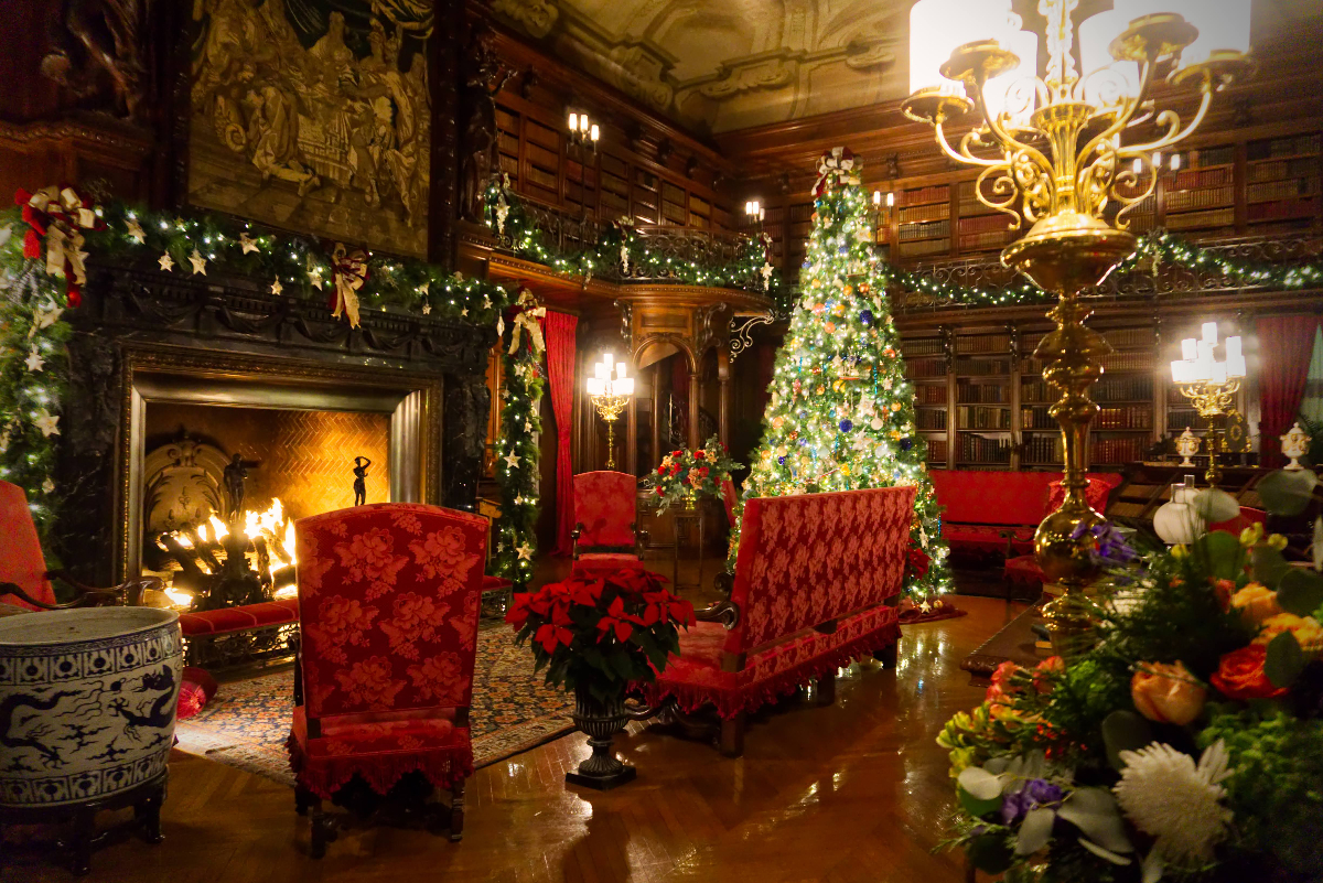 Asheville, North Carolina/ United States of America - December 9 2018: Biltmore Estate interior decorated for Christmas