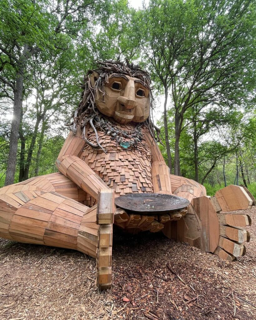 Malin's Fountain - a Thomas Dambo troll in Pease Park, Austin, TX