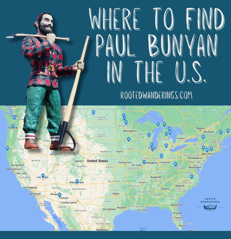 map of Paul Bunyan statues in the U.S.