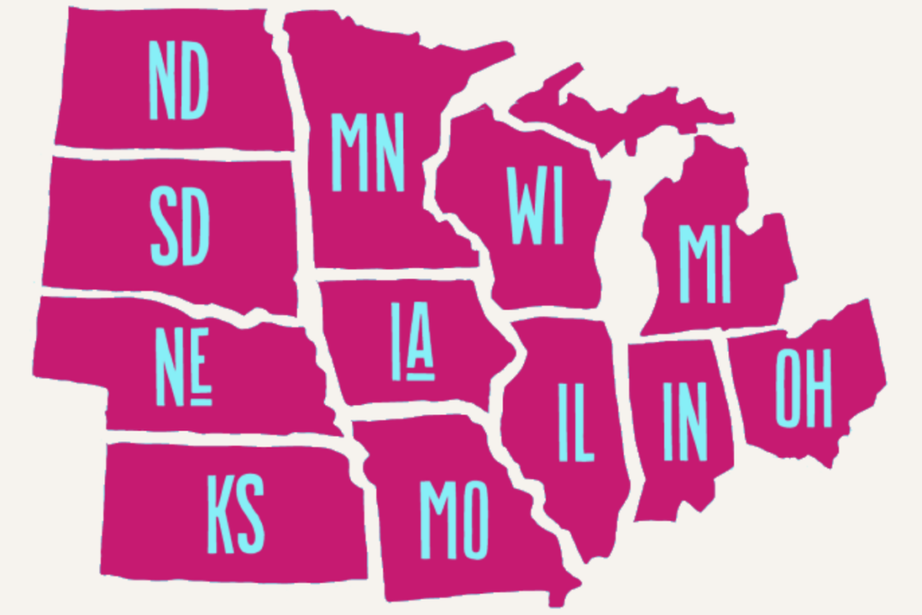 map of the Midwest states